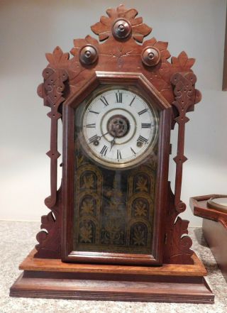 Antique Ingraham 8 Day Key Wind Kitchen Parlor Shelf Clock W/ Alarm