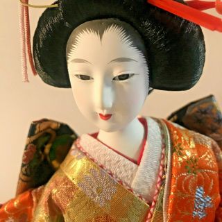 Vintage Japanese Geisha Girl In Kimono On Wooden Stand 15 " Tall Gorgeous