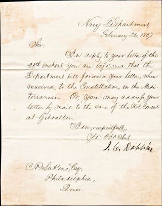 Navy Secretary James C.  Dobbin Signed Letter - 1857
