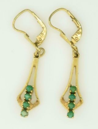 Antique Vintage Estate Green Stone 14kt Yellow Gold Dangling Earrings 83293