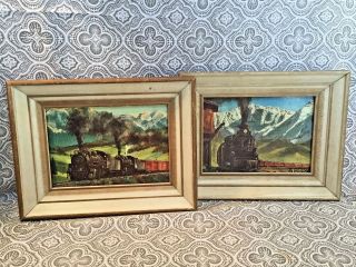 Vintage Framed Set York Train Art Signed D.  A.  C.  N.  Y.  5735 9.  5 X 7.  5 " 176