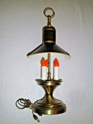 Vintage Small Bouillotte Style Lamp Black Tole Shade 3 Candle Antique Brass