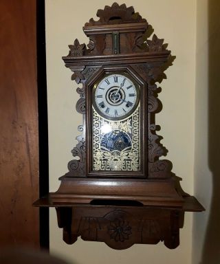 Antique Ingraham Pansy Parlor Shelf Mantel Clock W/ Alarm & Thermometer 1890 