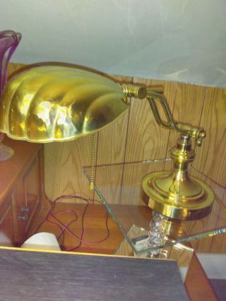 Old Vintage Adjustable Brass Desk Lamp Nautical Seashell Great Rare Vhtf