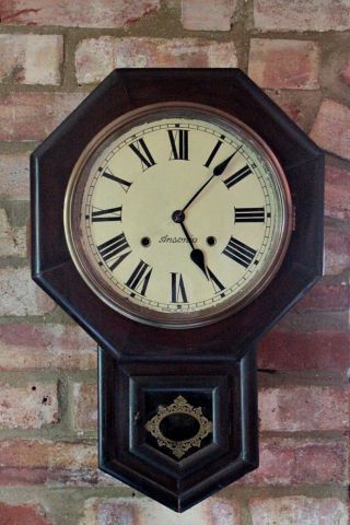 Antique American " Ansonia " Mahogany Case Striking Wall Clock