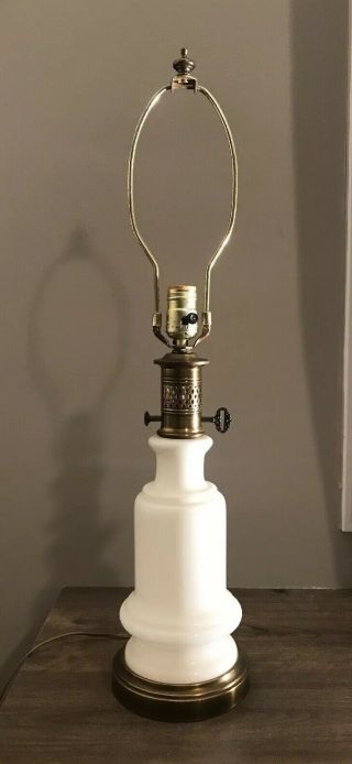 Vintage Mid Century Modern Paul Hanson Lamp Brass And Milk Glass Designer Lamp