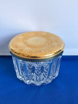 Towel Glass Trinket Box Jewelry Powder Holder With E.  P Gold Mirror Lid