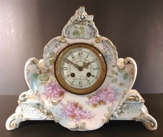 1900 Magnificent Hand Painted Royal Bonn Porcelain French Clock