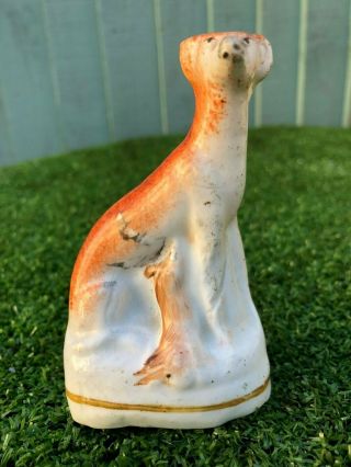 Mid 19thc Staffordshire Seated Greyhound Dog With Rabbit To Front C1860s
