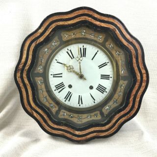Antique French Wall Clock Vineyard Oeil De Boeuf Wooden Kitchen Pine Striking