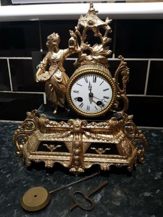 Antique French Ornate Spelter Mantel Clock,  Looking Clock