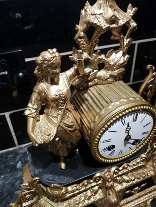 Antique French Ornate Spelter Mantel Clock,  looking clock 2