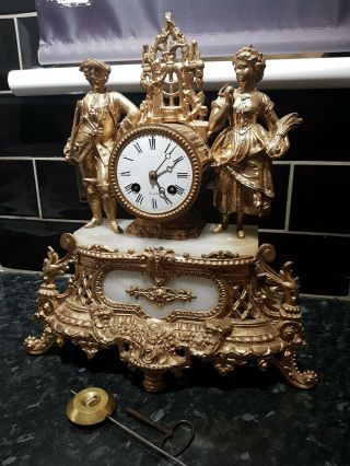 Old Antique French Ornate Spelter Mantel Clock,  Stunning Looking Clock