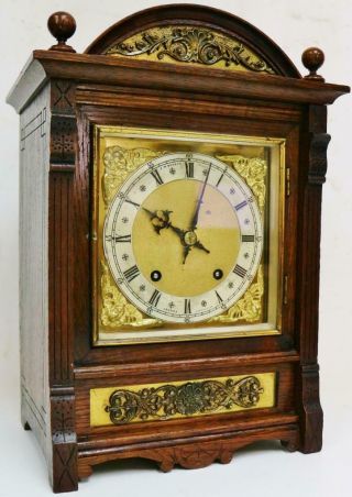 Antique W & H Carved Oak & Bronze Mounts 8 Day Gong Striking Bracket Clock