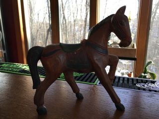 Vintage Folk Hand Carved Wooden Horse Statue Figurine