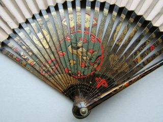 Antique Chinese 18th Century Lacquer Export English Fan Eventail 清朝 Qing Ca 1790