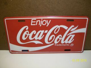 Vintage Coca - Cola License Plate - " Enjoy Coca - Cola " - Red & White - Metal