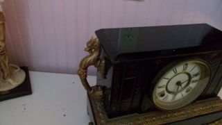 Antique Ansonia Iron Case Mantel Clock Dragon Handles 1880’s 3