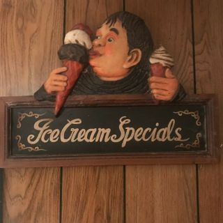 Vintage Ice Cream Parlor Shop Sign Specials Hand Carved Wood Painted 40’s