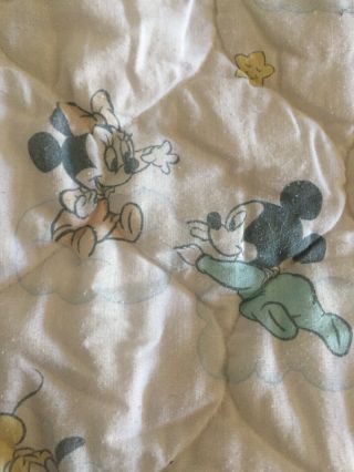 Vtg 80s Baby Mickey Mouse Minnie Crib Comforter Quilted Blanket Disney Clouds