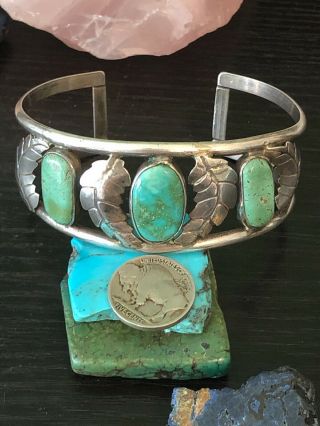 Old Pawn Vintage Native American Turquoise Sterling Silver Cuff Bracelet 24g 8”