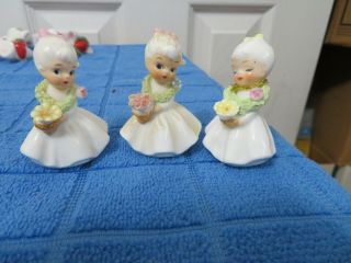 Vintage Napco Three Different Little Ladies In White With Flowers