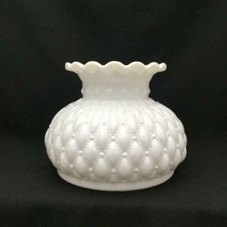 Vintage White Milk Glass Lamp Shade Diamond Quilt Pattern Ruffled Top,  7 " Fitter