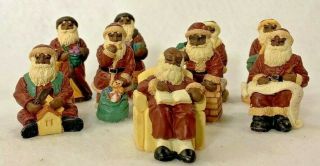 Set Of 9 Miniature African American Black Brown Santa Claus Resin Figurines 2 "