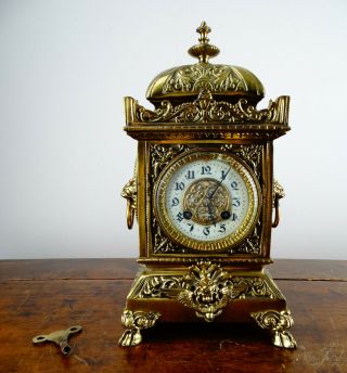 Antique Victorian French Brass Cube Mantel Clock By Japy Freres 8 Day Striking