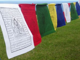 String Of 25 Small Cotton Tibetan Prayer Flags Art,  Bright Colors