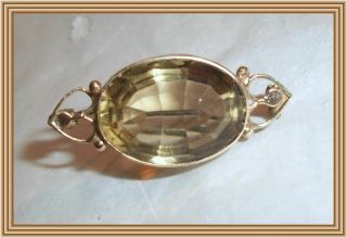 Antique 1900s - 14k Rose Gold - Oval Cut Faceted Citrine Brooch Nr
