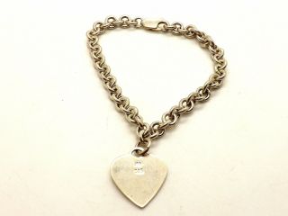 Vintage Sterling Silver Link Bracelet With Heart Charm 18,  95 Grams