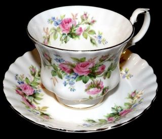 Vintage Royal Albert Moss Rose English Bone China Teacup And Saucer Set
