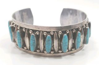 Vintage Sterling Silver 925 Turquoise Mexico Crown Cuff Bracelet