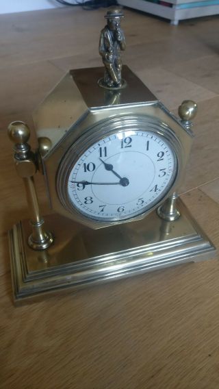 Good Quality Unusual Antique French Brass Desk / Mantel Clock Regulator 8 Day