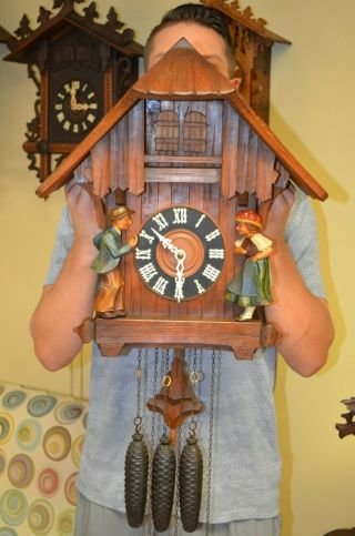 Antique German Black Forest Chalet Musical Cuckoo Clock Rare