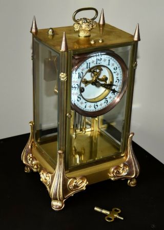 Antique Waterbury Crystal Regulator With Open Escapement And Porcelain Face