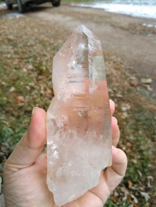 Xlg Lemurian quartz crystal with multiple rainbows,  Brazil 3