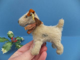 Vintage Antique Miniature 3.  5 " Mohair Steiff Foxy Fox Terrier Dog Toy Ear Button