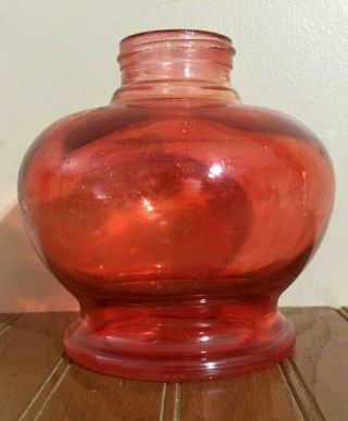 Vintage Red Glass Kerosene Oil Lamp Base Only Or Screw Top Vase 5 X 5 " Marked 8