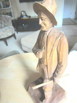 Wooden Canadian Hand Carved Sculpture Caron Canada Man Hiking w Walking Stick 3