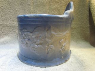 Antique Stoneware Salt Cellar Box Crock,  Salt Glazed,  Raised Grapes and Leaves 3