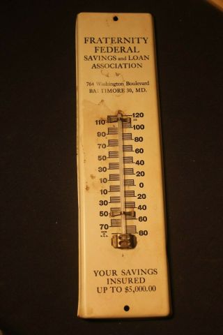 Antique Advertising Thermometer Fraternity Federal Savings Bank Baltimore