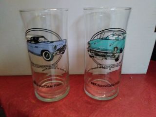 Round Table Pizza Drinking Glasses 57 Chevy And Thunderbird 1957 Cars Vintage