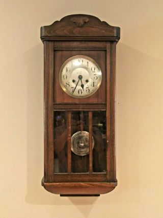 Antique Wall Clock Circa 1910 Gorgeous W/pendulum And Key