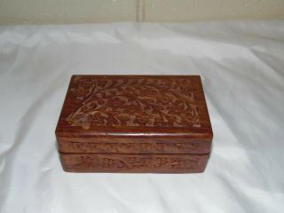 Vintage Hand Carved Wooden Double Hinged Trinket Jewelry Box