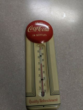 Vintage Coca Cola Coke Soda Pop Metal Advertising Wall Thermometer W Button