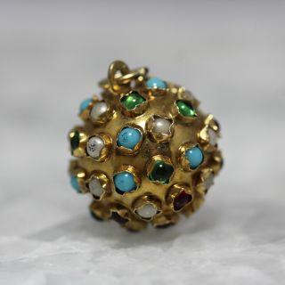 Vintage Multi Gem Set Disco Ball Pendant Or Charm In 9ct Yellow Gold
