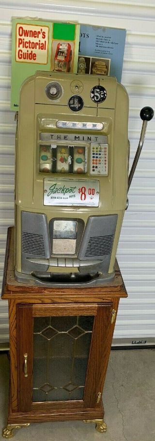 Mills 5 Cent The Las Vegas Slot Machine Vintage w/ Custom Wooden Stand 2