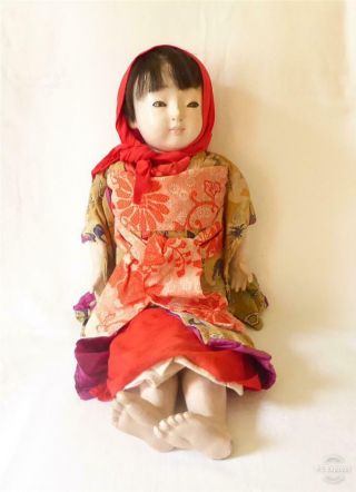 Very Large Antique Early 20th C Japanese Geisha Doll In Clothing 76cms